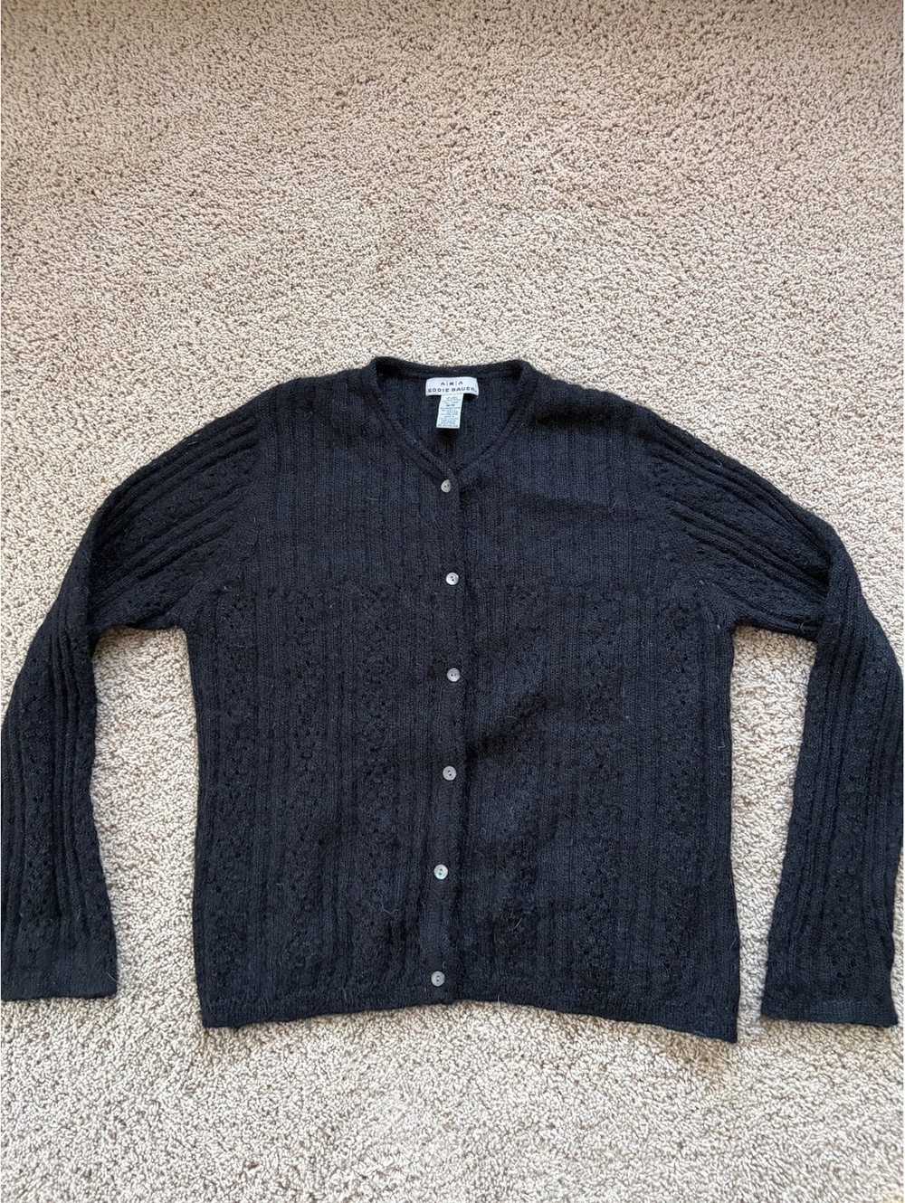 vintage 90s black Eddie Bauer button-front knit cardigan Medium Fuzzy mohair UK